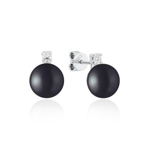 Cercei argint cu perle naturale negre si cristale DiAmanti SK23222E_B-G (Argint 925‰ 1,4 g.)